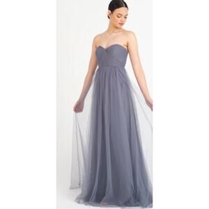 Jenny Yoo Annabelle Convertible Gray Maxi Formal Prom Ball Gown Dress Size 8